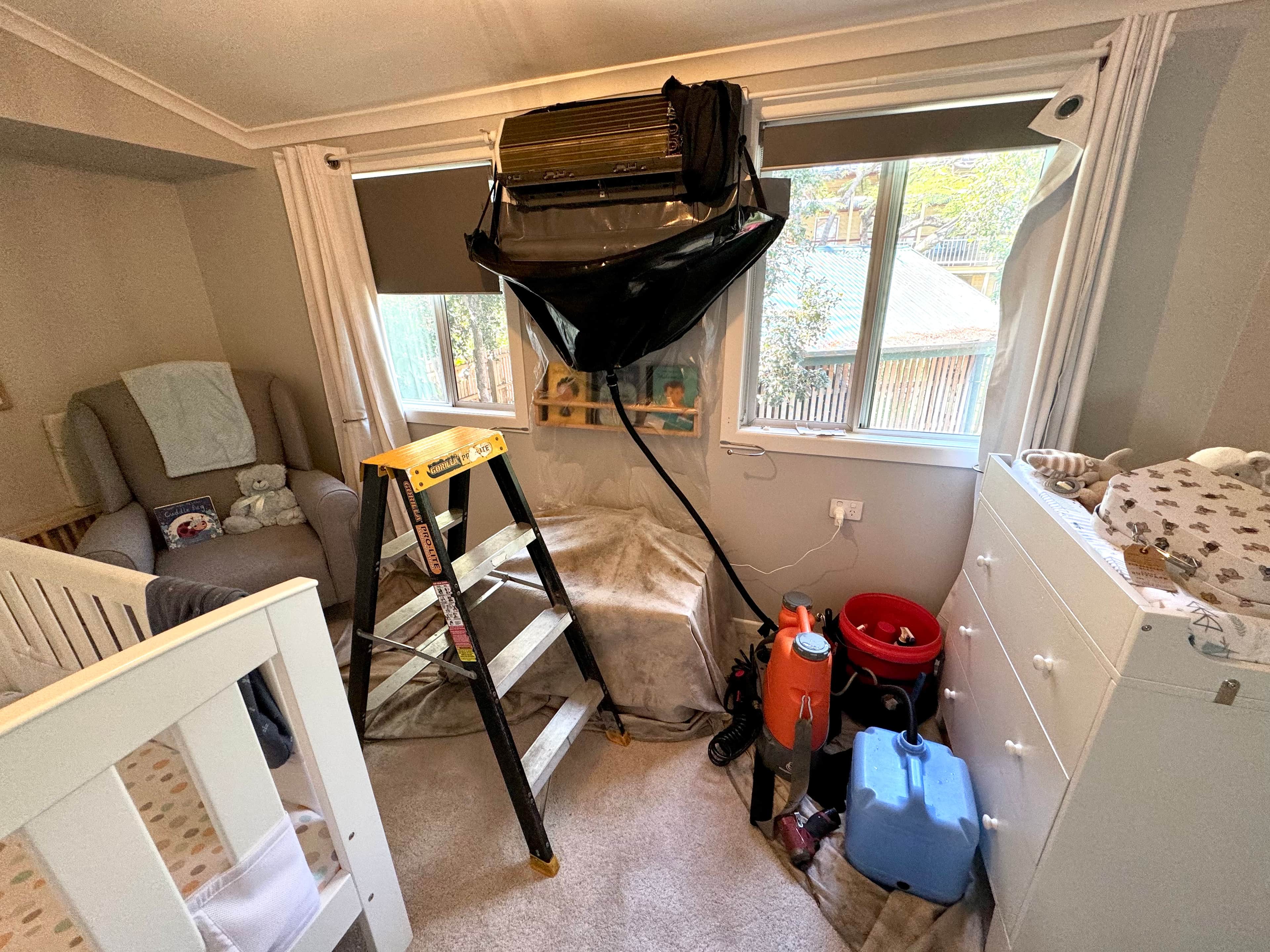Indoor coil cleaning process with specialized cover